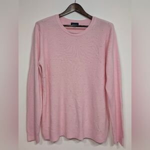 NWT Basic Editions Women's XXL Light Pink Diamond Knit Sweater Pearl Accents